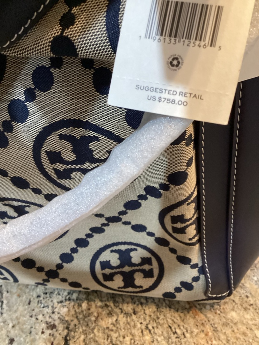 Tory Burch Navy and Cream Logo Drawstring Tote - Picture 8 of 8